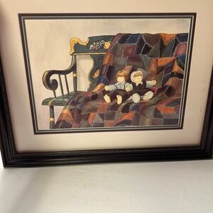 Framed Wall Art Print - Dolls on Patchwork Quilt